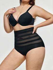SHAPORA Plus Size Mesh Shapewear Bottom Casual Light Super High Waist - Black - View 4