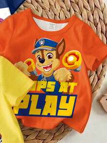SHEIN | PAW Patrol 男嬰休閒簡約上衣，適合夏季，經典勇敢系列，可愛卡通圖案印花，Chase、Rubble、Brave圖案印花款 - 彩色 - 查看 5