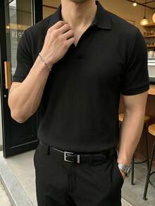 JOLTRO 男士素色短袖休閒通勤 Polo 衫 - 黑色 - 查看 5