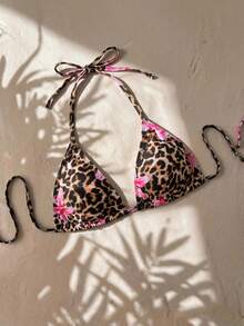 Swim Vcay Atasan Bikini Segitiga Leher Halter Warna Polos untuk Wanita Ukuran Plus, Pakaian Renang Musim Panas yang Modis dan Seksi untuk Pantai - MultiWarna - View 5