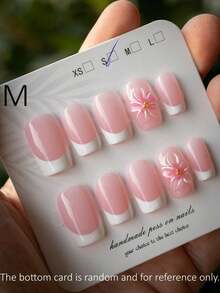 1 PC Y2K Style White Border Flower Nail Wraps Handmade French Square False Nails White French Tip Floral Pattern Sweet Feminine Daily Wear Commute Party Gift For Her Valentine Day Must Have Beauty Accessory - Multicolor - View 12