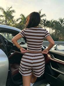 Muchica 2025 New Women's Casual Bow Rabbit Print Loose Short Two Pieces Set Daily Wear - Multicolor - View 2