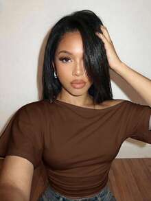 Slaydiva 春夏度假海滨优雅浪漫性感派对约会生日派对休闲优雅露肩宽松腰部褶皱白色T恤上衣 - A - 棕色 - 查看 8