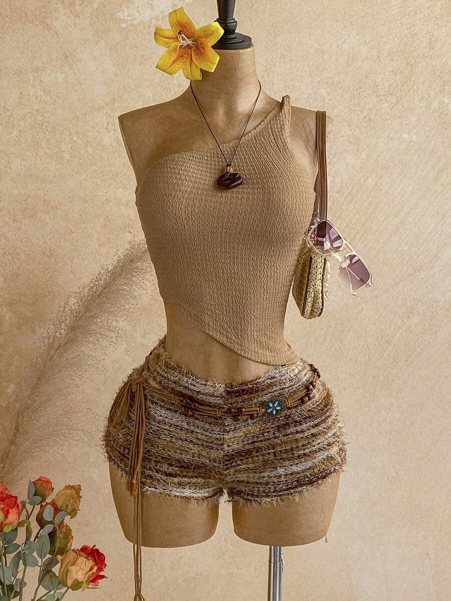 Soleia 新款女裝夏季服飾,度假穿搭,女兩件套裝,日常穿著,島嶼度假服飾,波希米亞風,浪漫花卉,度假,花卉 - 棕色 - 查看 1