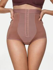 SHAPORA Women's High Waist Contrast Color Front Button Shapewear Pants, Suitable For Daily Wear - Brown - View 3