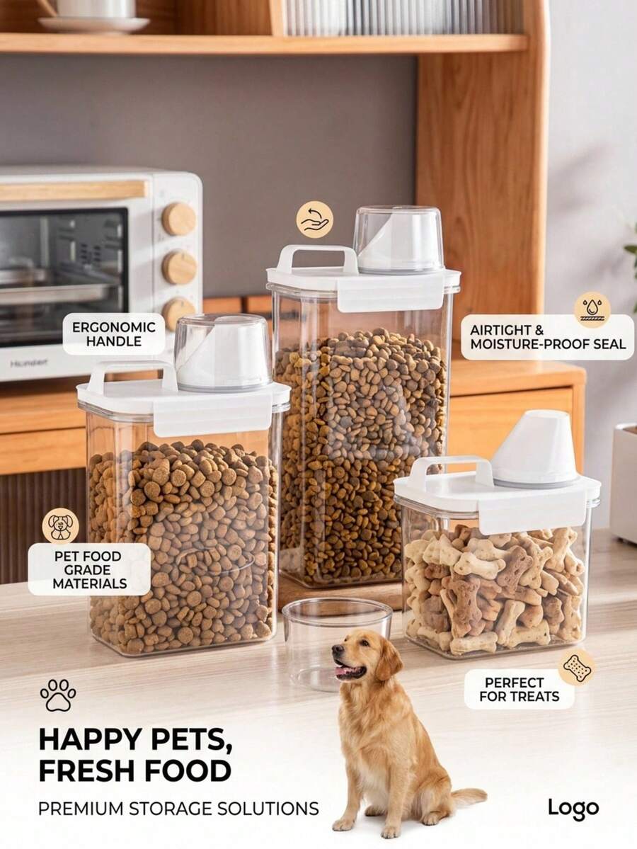 PETSIN 1 Recipiente sellado para almacenamiento de alimentos, adecuado para alimentos para mascotas, granos, arena para gatos, con una gran capacidad, equipado con una tapa con regla y asa, y múltiples tamaños a elegir - 1100ml-2300ml - Ver 1