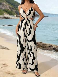 Breezaya Women's Elegant Vacation Backless Lace-Up Strap Design Jumpsuit - Multicolor - View 5
