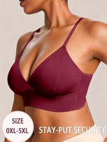 SHEIN 1pc Plus Size Women's Solid Color Casual Comfortable Bustier - Burgundy - View 5