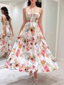 Modelyn Đầm xòe ôm sát in họa tiết, dây mảnh, hở lưng, thời trang xuân hè. - Nhiều màu - Xem 6