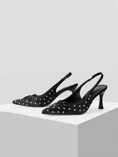 Mnmlis Women's Pointed Toe Rhinestone Elegant Sophisticated High Heel Pumps, Ideal For Party And Commute