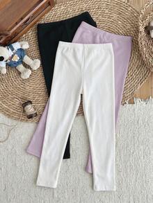 LMoss Kids Young Girl Knitted Solid Color Fitted Casual Leggings 3pcs Set - Multicolor - View 2