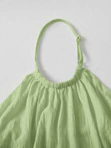 SHEIN 青少年女孩白色素色羅紋針織T恤 & 花卉印花腰帶短褲兩件套，適合夏季 - 薄荷綠 - 查看 5