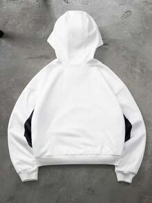 Manfinity Roghcode Men's Contrast Color Fashion Long Sleeve Hoodie, Versatile For Daily Outings - White - View 2