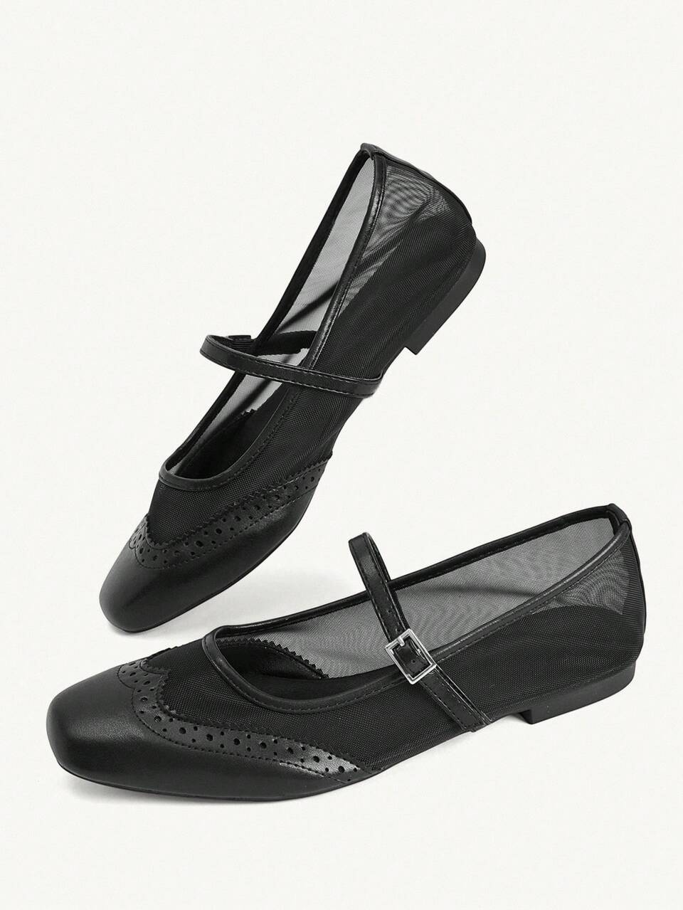 CUCCOO CHICEST French Retro Square Toe Mary Jane Shoes Mesh Yarn Buckle Shoes Breathable Commuting Versatile Models