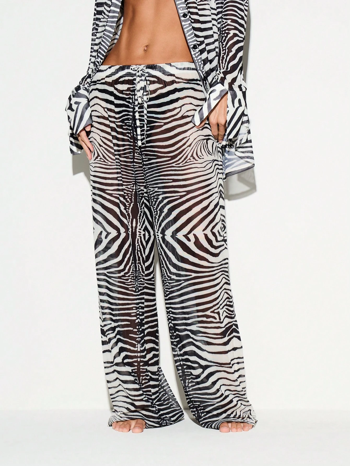 Sheer Wide Leg Trouser With Zebra Print