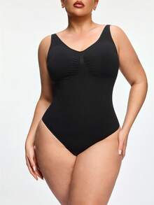 SHAPORA Plus Size Seamless Shapewear Jumpsuit, Waist & Abdomen Shaping, Buttock Lifting, Minimalist Design, Wearable As Outerwear - Black - View 6
