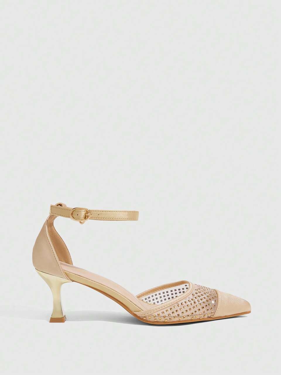CUCCOO SZL Women's Fashion Pointed Mesh Rhinestone Summer Suitable For Outer Wear Banquet Buckle Hollow Beautiful High Heel Shoes Women