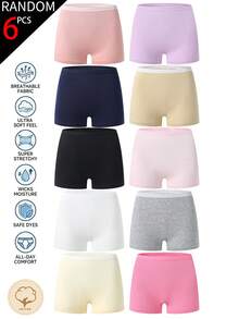 [6pcs Randomly Sent]All Season Pure Cotton Skin-Friendly Classic Solid Color Basic Hipster Briefs For Girls - Multicolor - View 6