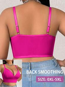 SHEIN 1pc Plus Size Women's Solid Color Casual Comfortable Bustier - Hot Pink - View 2