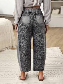 EMERY ROSE Plus Size Contrast Color Patchwork Leopard Print Flared Leg Jeans - Grey - View 2