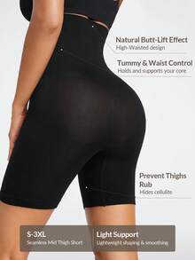 SHAPORA 2 Packs Women's Solid Color High Waist Casual Shaping Shorts - Black - View 2