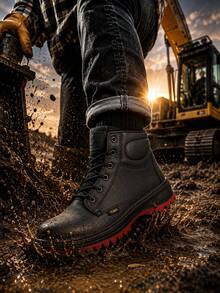 Genuine Leather Pleg Working Boot With Steel Helmet - negro con rojo - View 3