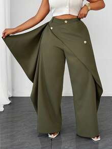 Maweii Plus Size Women's Solid Color Casual Versatile Daily Wide Leg Pants Fall - Army Green - View 2