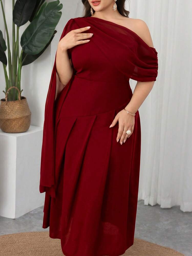 Modelyn Đầm dài nữ vai chéo màu trơn phong cách thường ngày, trang phục maxi nữ mặc hàng ngày - Màu Đỏ Sâu - Xem 1