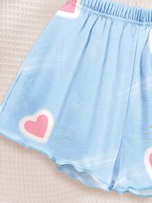 Young Girl Letter Cartoon Print Camisole Top And Shorts Casual Daily Home Pajama Set - Multicolor - View 5