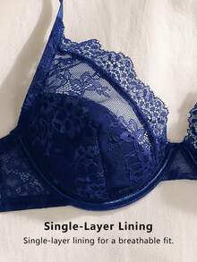 SHEIN 1pc Women's Lace Wireless Bra - Blue - View 3