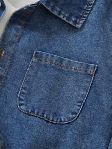 Tween Boy Denim Shirt With Pockets, Printed Letter Small Logo, Washed Casual Fashion Versatile Street Style Cool Back To School Season Autumn Fall - Light Wash - View 5