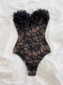Soleia Bustier Renda Hitam untuk Liburan Ukuran Plus - Hitam - View 7