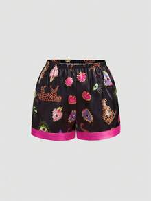 Chillnights Young Fashion 活力愛心豹紋眼對比純色印花翻領開襟大尺碼女款睡衣套裝 - 黑色 - 查看 12