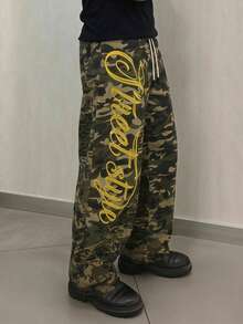 STEELVANCE 男士休闲裤，迷彩印花，百搭舒适的街头风长裤，适合年轻男士 - 軍綠色 - 查看 1