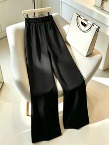 GlowEve CURVE Plus Size Women's Elegant Decorative Buckle Solid Color Flared Trousers Suitable For Daily Wear, Commuting Fall - Black - View 2