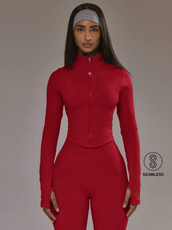 Musera Sport Veste BBL sans couture à fermeture éclair avec ourlet plongeant, Top coordonné uniquement, tenue de sport active d'hiver pour le padel, la gym et l'entraînement
