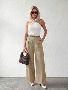 Sinnesro Premium Sage Green Long Pants, Autumn Elegant Casual Teachers' Day Style, Fashion Versatile Commute Work Business Brunch - Khaki - View 6