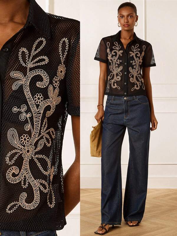 Lilora Áo sơ mi nữ mới thiết kế rỗng, áo blouse thanh lịch đa năng thời trang, phù hợp đi làm, đi chơi thường ngày, tụ tập, hẹn hò, tiệc tùng, giải trí, dạo phố, lễ hội, kỳ nghỉ, mùa hè, du lịch lễ