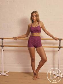Aralina Leisurewear Active Women's 2pcs Polka Dot Halterneck Crop Top And Short Gym Workout Two Pieces Set - Red Violet - View 3