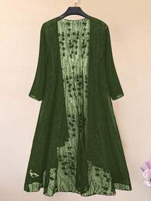 EMERY ROSE Plus Size Women's Solid Color Casual Versatile Daily Wear Cardigan Fall - Army Green - View 2