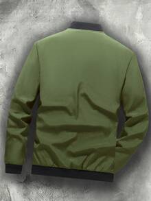 Manfinity Homme Men's Colorblock Long Sleeve Zipper Front Casual Baseball Jacket - Army Green - View 5