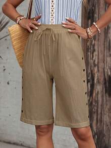 EMERY ROSE Women's Drawstring Waist Pocket Casual Versatile Everyday Outing Shorts - Brown - View 8
