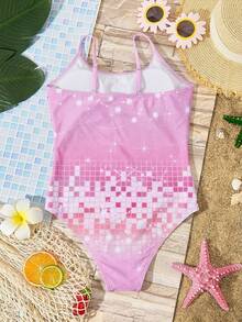 Tween Girls' Casual Colorful Pattern One-Piece Swimsuit, Suitable For Summer - Multicolor - View 2