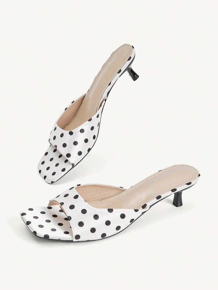 CUCCOO CHICEST Women Shoes Spring And Summer New White Polka Dot One-Piece Open-Toed Women's High-Heeled Sandals Slippers Simple Fashion Elegant And Comfortable Vers