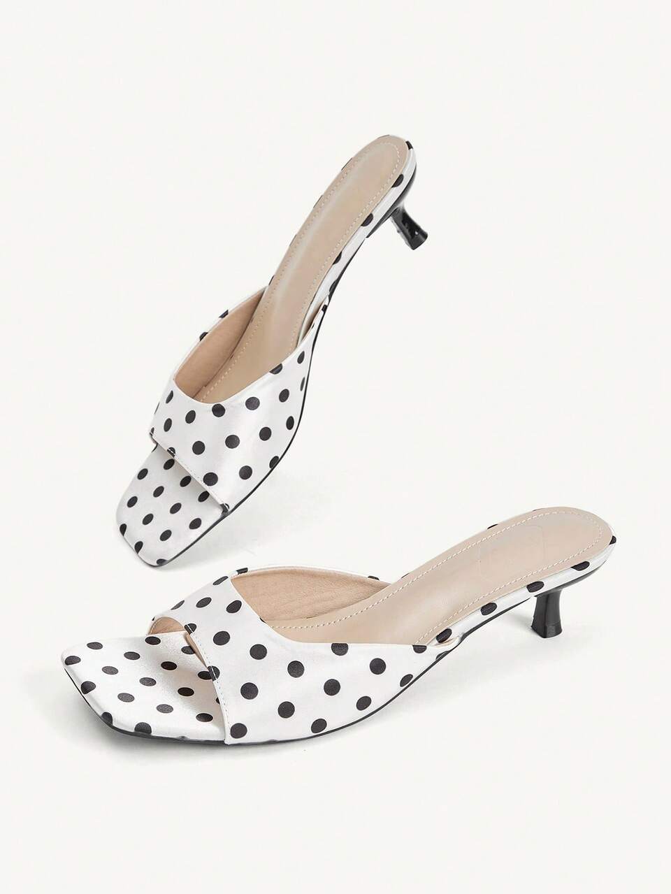 CUCCOO CHICEST Women Shoes Spring And Summer New White Polka Dot One-Piece Open-Toed Women's High-Heeled Sandals Slippers Simple Fashion Elegant And Comfortable Vers
