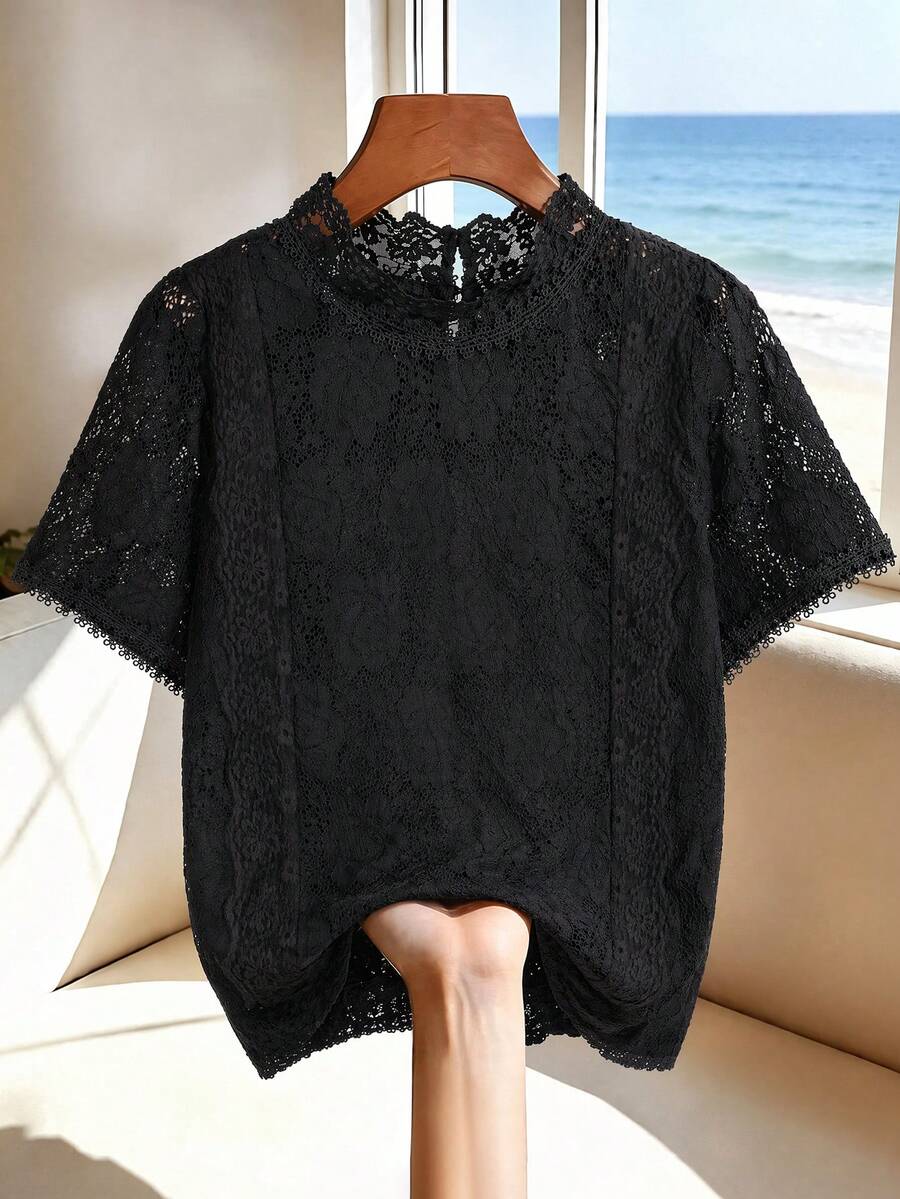 GlowEve CURVE Plus Size Women's Lace Short Sleeve Elegant Blouse - White - View 1