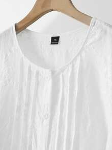 EMERY ROSE Plus Size Summer Casual Elegant Solid Color Floral Embroidered Shirt Evening Formal Dinner Allover White - White - View 5