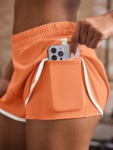 Powerista Women's Minimalist Colorblock Cropped Camisole Tank Top And Elastic Waist Casual Shorts Sports Set Daily Wear Running Cycling Yoga Gym - Orange - View 7