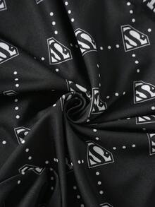 SUPERMAN X SHEIN سراويل بوكسر قصيرة مطبوعة بتصميم عصري للرجال - الأسود - مشاهدة 6