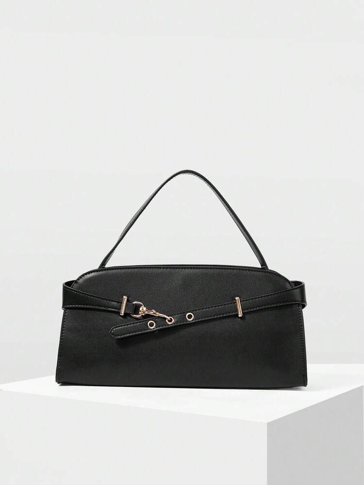 LADIES SHOULDER BAG, SIMPLE COMMUTER WORK ELEGANT EXQUISITE BAGUETTE BAG, LARGE CAPACITY, ADJUSTABLE SHOULDER STRAP, METAL DECORATION, HANDBAG.